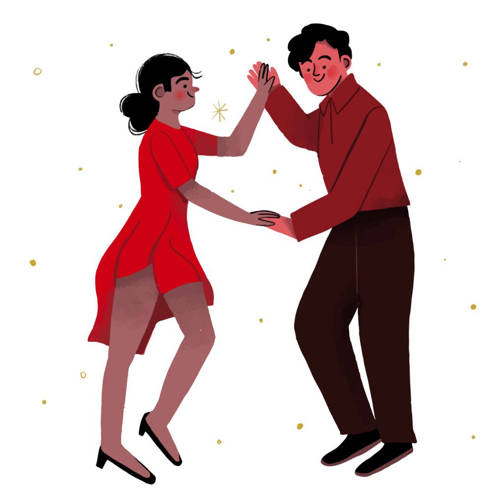 drawn image of a couple salsa dancing